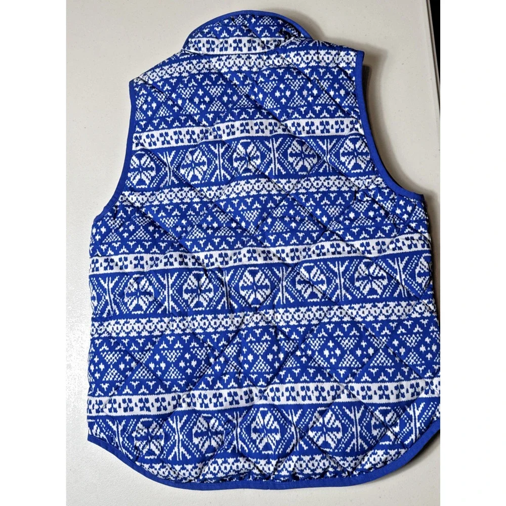 Women's J. Crew Blue Fair Isle Down Puffer Vest Size Small PETITE Winter Holiday - Picture 6 of 9